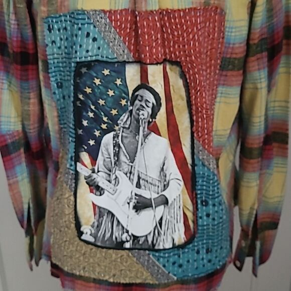 Handmade Vintage Upcycled Kantha & Flannel Shacket - JIMI HENDRIX - Picture 5 of 12
